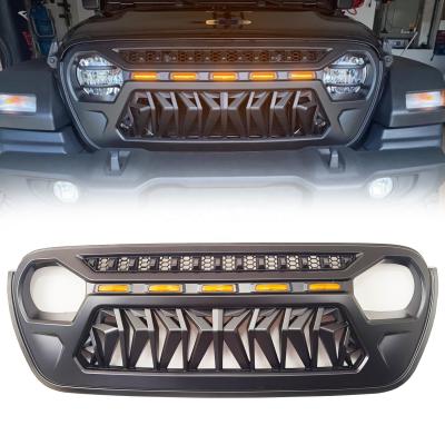 China Luxury Matte Black Front Grille Cover With Amber LED Running Lights For 2018 Jeep Wrangler JL JLU JT Gladiator Accessories for sale