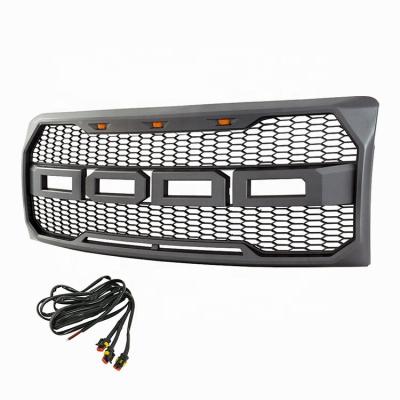 China Front Racing Grill Luxury Grill For F-150 Black ABS Trim Replacement Front Raptor Grille Styling With Led Fit For F150 2009-2014 for sale