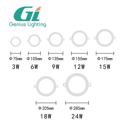 China Industrial Professional Commercial Mall Frameless Square Round 3W 6W 9W 12W 15W 18W 24W Outdoor Mounted Die-cast Ultrathin Panel Led Light for sale