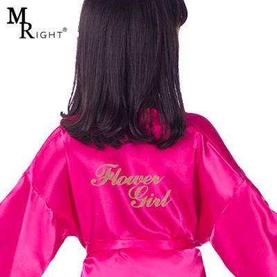 China Kids Silk Wedding Bridesmaids Kimono Long Robes Breathable Satin Bathrobe Nightgown Solid Color With Gold Glitter for sale