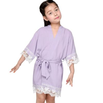 China Children's Breathable Cotton Kimono Robe Girl's Nightgown With Lace Trim for sale