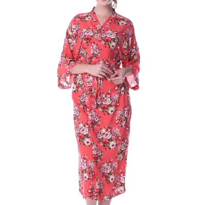 China Women Breathable Cotton Floral Long Kimono Robe for Bride and Bridesmaids Pajamas with Long Style for sale