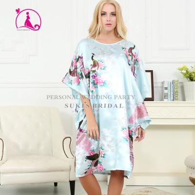 China Blue Long Robe Lady Silk Satin Pajama Breathable Sleepwear Lingerie Kimono Robe Nightgown Long Robe for sale