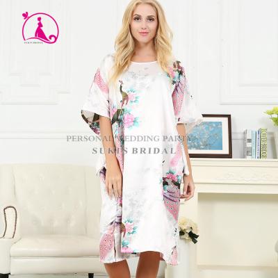 China Lady Silk Satin Pajama Robe Breathable Sleepwear Lingerie Kimono Robe Nightgown Long White Robe for sale