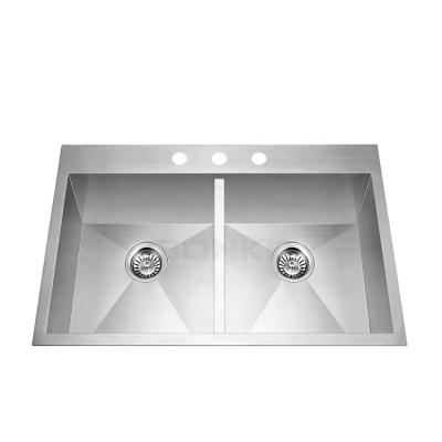 China Without Faucet Handmade Kitchen Sink Premium 304 Grade Stainless Steel Double Bowl Equal Sink for sale