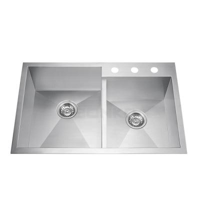 China Without Drain Basin 16G Stainless Steel Kitchen Sink Handmade Topmount Double Faucet Countertop for sale