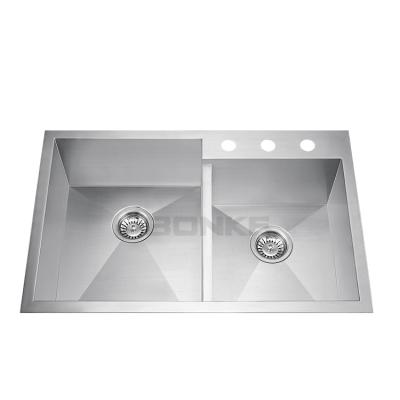 China Without Double Faucet Stainless Steel Handmade Offset Kitchen Bowl Kitchen Sink Large Capacity for sale