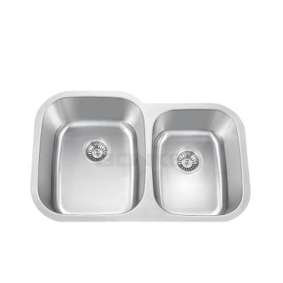 China Without Faucet Stainless Steel Double Bowl Undermount 18 Gauge Kitchen Sink for sale