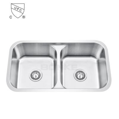 China Without Faucet 33-INCH UNDERMOUNT DOUBLE BOWL 18 GAUGE STAINLESS STEEL KITCHEN SINK for sale