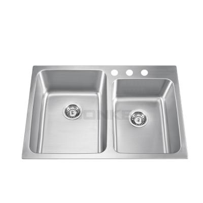 China With Faucet Kitchen Stainless Steel Kitchen Sink Above Counter Installation Double Basin Topmount Sink for sale