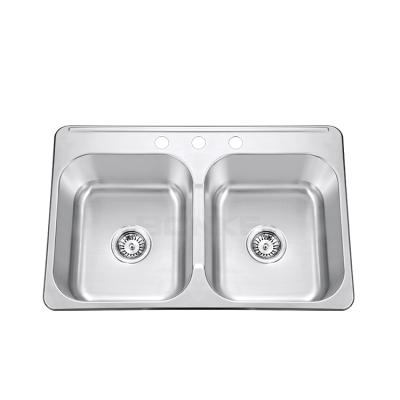 China With Faucet SUS Double Bowl Top Mount Kitchen Sink With Drainer for sale