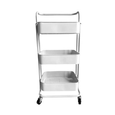 China Direct Wholesale Household Convenient Metal Three Layers Rolling Trolley With Railing for sale