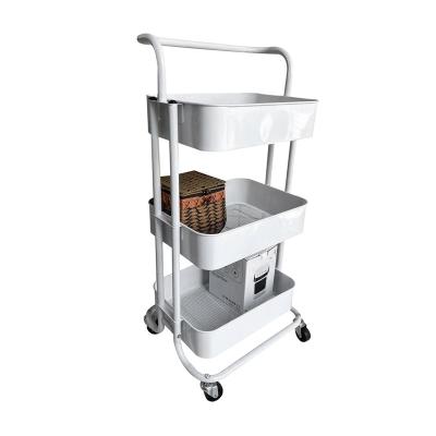 China Metal Garden Moving Shelves Cart 2 Tier Folding Caddy 3 Tier Metal Rolling Cart Folding Bamboo Kitchen Shelves for sale