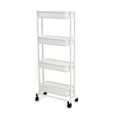 China Metal Household Multi-Layer Glass Shelf Dining Trolley 4 Tier Metal Rolling Cart Organizer Serving Shelf for sale