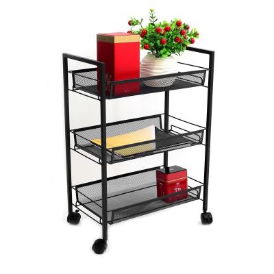 China Hot Selling Home Kitchen Trolley Mobile Metal Vegetab Three Layer Rolling Trolley for sale