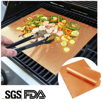 China PTFE Dustproof Reusable High Quality Non-Stick Safety BBQ Grill Mat 100% Copper Mat for sale