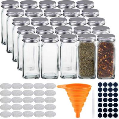 China Viable Empty Square Amazon Spice Glass Containers 4oz Seasoning Custom Glass Jars for sale