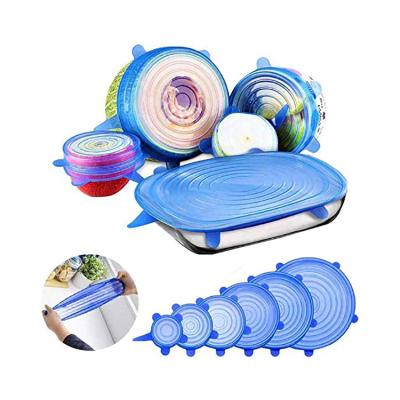 China Non Spill 6 Packs For Set 1 Food Grade Silicone Stretch Lid Food Reusable Covers for sale