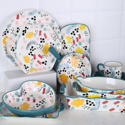 China Nordic Ceramic Knotted Dyed Modern Disposable Living Room Tea Coffee Sets Porcelain Dinnerware Sets Restaurant Dinnerware Sets Home Decor for sale