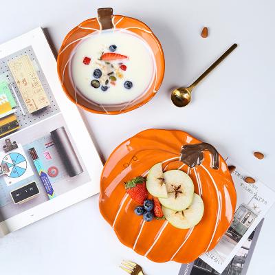 China Household Original Ceramic Bowl Cute Baby Pumpkin Bowl Kids Tableware Fruit Salad Breakfast Complementary Bowl for sale