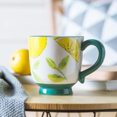 China Household Cute Disposable Lemon Ceramic Cup Drinking Cup Simple High Capacity Pastoral Coffee Cup Tumbler Tea Cup for sale