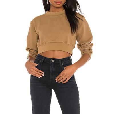 China Anti-Wrinkle Women Fashion Vintage Solid Color Sleeve Crop Sweatshirt Crewneck Plain Cotton Sweatshirt New Long For Women for sale