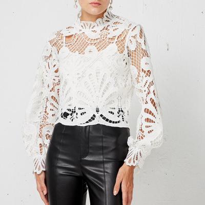 China Special Design Sexy Women Breathable Long Sleeve Cut Out Lace Crop Top With Zipper for sale