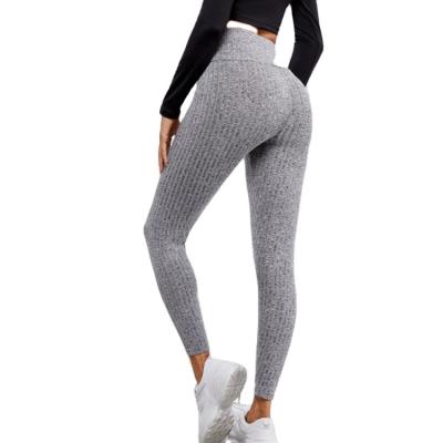 China Antibacterial Customize Waistband Wide Rib Knit 2021 Women Yoga Sports Gym Leggings for sale