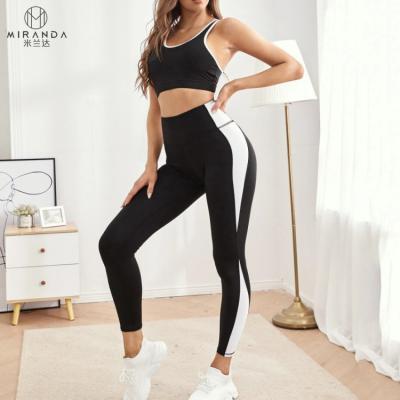 China Breathable Women Yoga Fitness 2 Piece Set Color Block Sports Bra And High Waisted Workout Leggings for sale