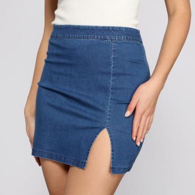 China Anti-Static Women Summer Fashion Basic Blue High Waisted Split Solid Denim Mini Skirts for sale