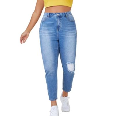 China Custom Skinny Women's Jeans QUICK DRY Plus Size High Waist Ripped Cropped Mom Jeans for sale