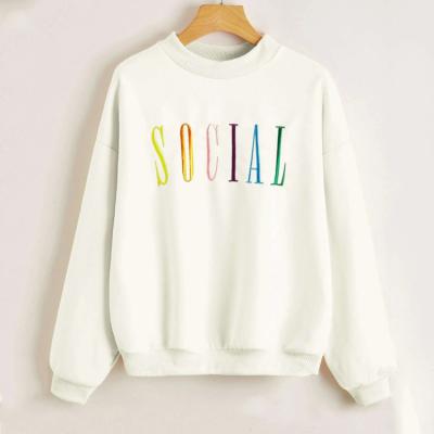 China Custom Women QUICK DRY Drop Shoulder Letter Embroidery Pullover Crewneck Sweatshirt for sale