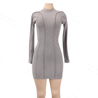 China High Quality Breathable Solid Color Mini Bodycon Long Sleeve Shirt Casual Dress For Women for sale