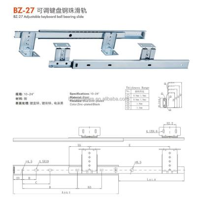 China B-27 Adjustable Furniture 2 Fold Keyboard Ball Bearing Drawer Slide for sale