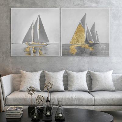 China Modern Hand Painted Oil Painting Set of Sailing Series, Gold Foil, Home Wall Decoration Painting for sale