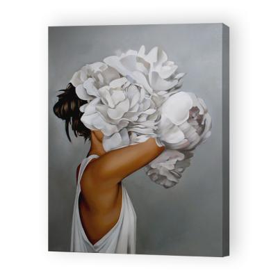 China Modern Sexy White Flowers Oil Painting Woman Figure Distiller Life Painting Core Volume Home Decor for sale