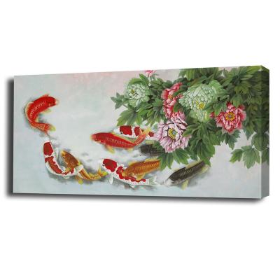 China Hand Painted Realistic Peony Carp Picture Modern Home Decoration Painting Can Be Customized for sale