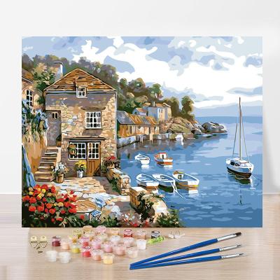 China 100% Handmade DIY Painting Seascape Oil Painting Home Decoration Paintings By Numbers For Wall Art Can Be Customized High Quality Canvas Adurts for sale