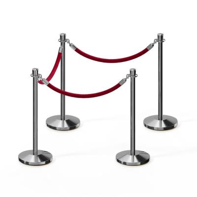 China Bank Red Velvet Rope With Silver Hook Queue Control Rope Barrier Red Carpet Holder for sale