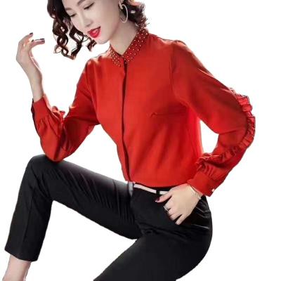 China Anti-pilling women office blouse with long short shirt hot sale ladies casual plus size tops clothes women plus size work clot for sale