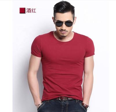 China Wholesale New Pure Burgundy Men's Solid Color Chort Cleeve Wholesale Summer Anti-Shrink Round Sleeve Short T-shirt Basing Shirt OEM for sale