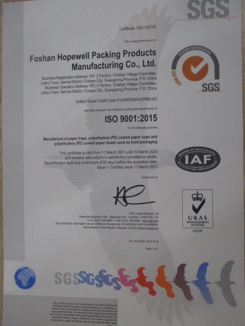 ISO9001 - Foshan Hopewell Packing Products Manufacturing Co., Ltd.