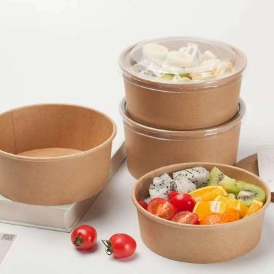 China Factory Wholesale Disposable OEM Service Customized Disposable Soup Bowl Food Container Brown Kraft Paper Bowl With Lids for sale