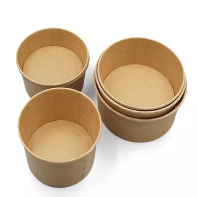 China Customized Waterproof Greaseproof White Disposable Brown Kraft Paper Disposable Barrels Container Takeout Foods Soup Bowl With Lids for sale