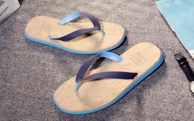 China Wood Grain Fashion Flip Flops Slip Resistance Mens Thong Slippers Multi Colored for sale