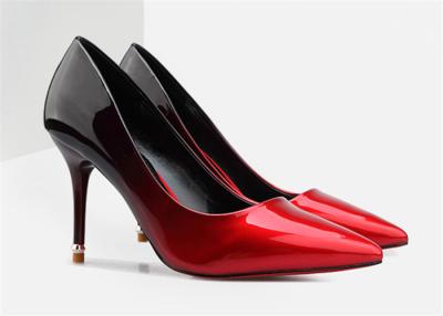 China Stylish PU Leather Womens High Heel Pumps Pointed Toe Stilettos Color Blocking for sale