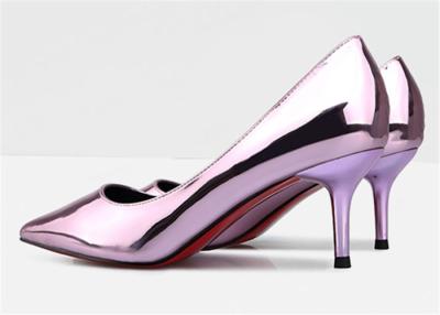 China High End Purple Mirror Metallic Heels , Ladies Leather Mid Heel Pump Shoes for sale