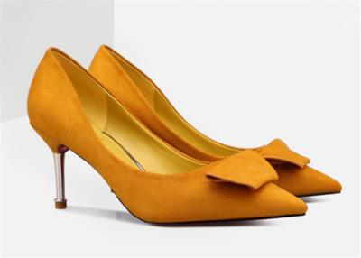 China Comfortable Sexy Womens High Heel Pumps Yellow Suede Heels Meeting Wearing for sale