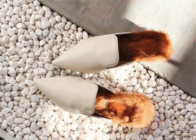 China Off White Comfortable Clogs And Mules Women'S Suede Flats Fur Around Decoration for sale