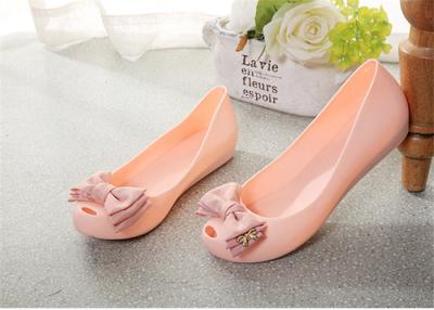 China Plastic Resin  Summer Fashion Sandals Womens Peep Toe Flat Shoes With Bowknot for sale